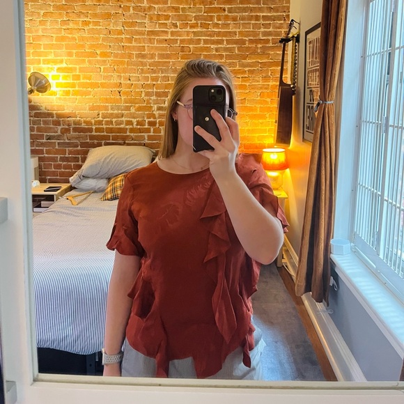 Cinq a Sept Rust Ruffle Top - Picture 5 of 7